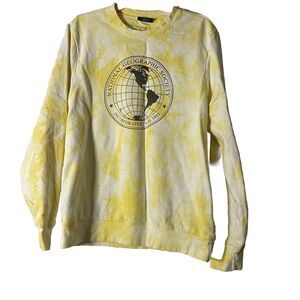 National Geographic Society 2020 Yellow Tie Dye Globe Crew Sweatshirt Size Med